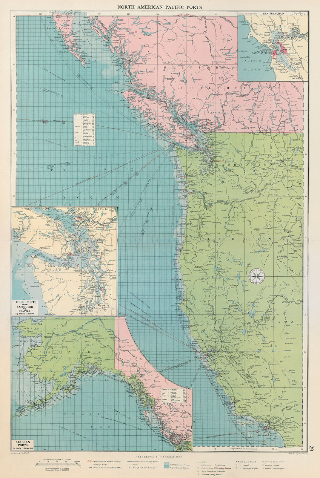 US Canada North America Pacific Ports sea chart Vancouver SF LA LARGE 1959 map